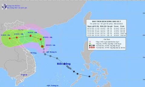 Bão số 7, gió giật cấp 10 trên Biển Đông di chuyển theo hướng Bắc