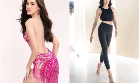 Hoa hậu Đỗ Thị Hà khoe eo thon, chân dài 1,11m trong buổi tập catwalk