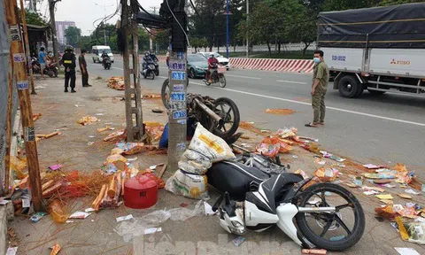 Xe tải ‘điên’ tông hàng loạt xe máy trên Quốc lộ 13 ở Bình Dương