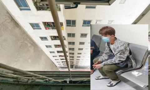 Giây phút thót tim khi túm chân kéo thanh niên sắp nhảy tầng 16 chung cư HH Linh Đàm