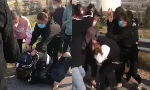 Xuất hiện clip 2 thiếu nữ bị "đánh hội đồng" kinh hoàng cạnh nhà máy lọc hóa dầu