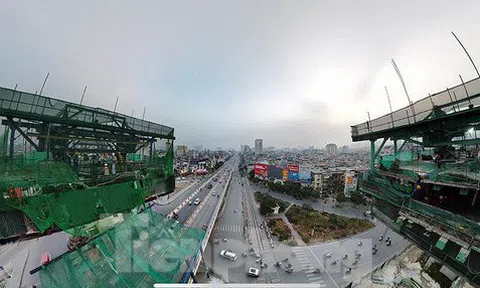 Cận cảnh nhịp cầu cạn cao nhất nội đô đang được thi công tại Hà Nội