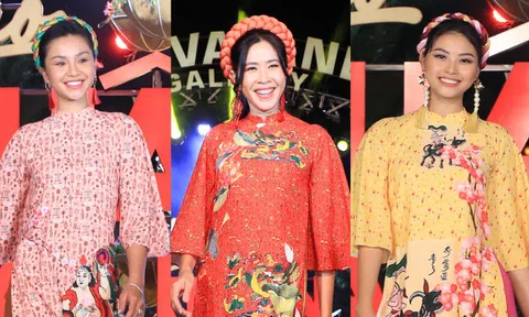 MC Quỳnh Hoa diện áo dài đọ dáng cùng Đào Thị Hà, Thu Trang