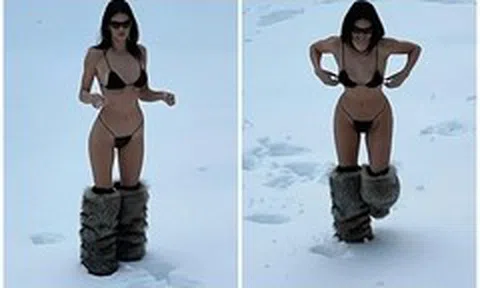 Kendall Jenner mặc bikini hai mảnh giữa trời tuyết lạnh