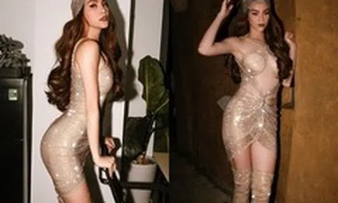 Hồ Ngọc Hà 'mặc như không' với váy màu nude