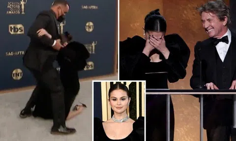 Selena Gomez ngã văng giày trên thảm đỏ SAG Awards