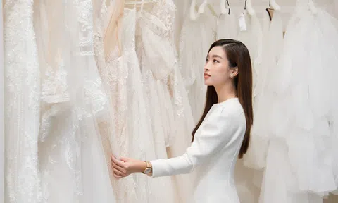 Giữa tin đồn hẹn hò thiếu gia, Đỗ Mỹ Linh rạng rỡ đi xem váy cưới