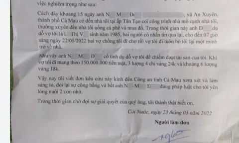 Người đàn ông "cầu cứu" vì vợ mang nhiều tiền, vàng "theo nhân tình"