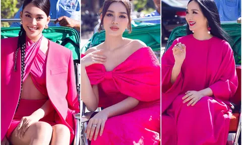 Giáng My, Đỗ Thị Hà ngồi xích lô xuất hiện tại show thời trang