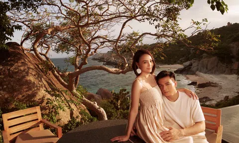 Ninh Dương Lan Ngọc tình tứ với Lê Xuân Tiền bên bờ biển