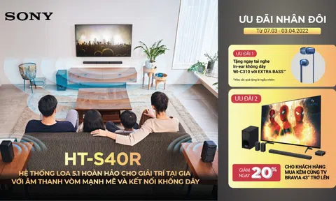Sony HT-S40R - Hệ thống loa 5.1 600W, loa vệ tinh và sub kết nối không dây