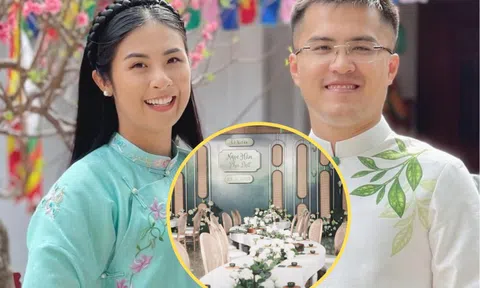 Lễ ăn hỏi trang trí 500 bông sen trắng của Hoa hậu Ngọc Hân