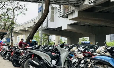 Bãi trông xe tự phát, thu 20.000 đồng một vé xé máy trước Vườn thú Hà Nội