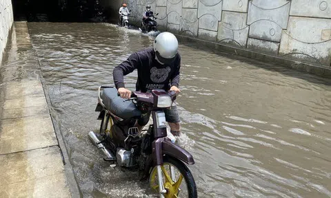 TP.HCM: Hầm chui gần 75 tỉ ngập như bể bơi giữa trưa nắng, người dân bì bõm dắt xe chết máy