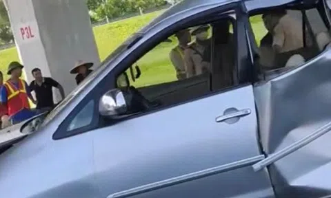 Ô tô biến dạng, 2 thùng container chắn ngang cao tốc Hà Nội-Hải Phòng sau va chạm