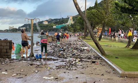 Rác tràn vào bãi biển Vũng Tàu, người dân cùng du khách chung tay thu gom